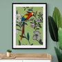 Parrot Floral Green Vintage Style Art Print, thumbnail 1 of 6