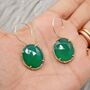 Green Onyx Silver Dangle Earrings: Oval Drop, thumbnail 3 of 4