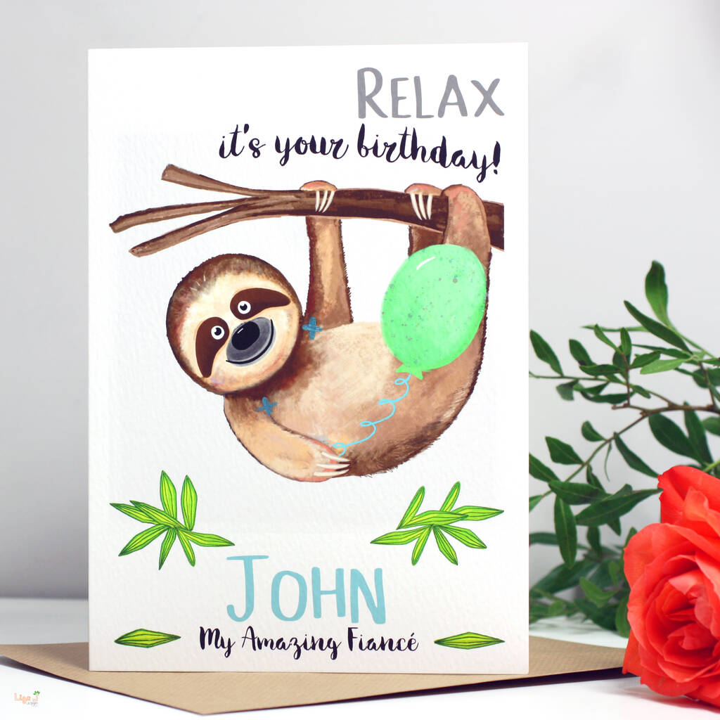 Personalised Sloth 'Relax' Birthday Card For Him, 1 of 9