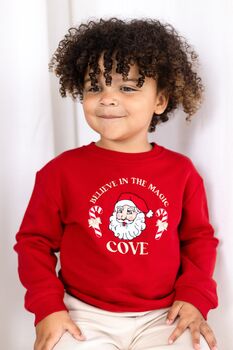 'Believe In The Magic' Vintage Santa Personalised Embroidered Christmas Sweatshirt Jumper, 3 of 7