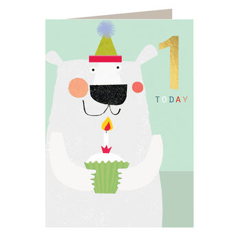 Gold Foiled Polar Bear 1st Birthday Card, 2 of 5