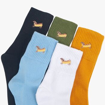 Women's Hot Dog Embroidered Cotton Ankle Socks Five Pack, 2 of 7