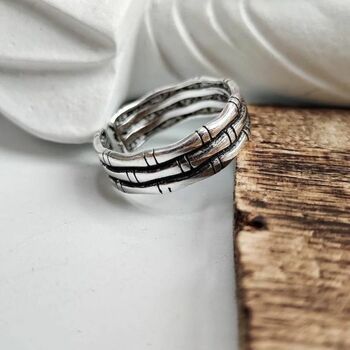 925 Adjustable Thick Multilayer Bamboo Dainty Ring, 5 of 5