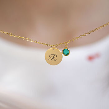 Gold Plated Script Initial Birthstone Charm Necklace, 2 of 6