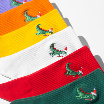 Christmas Dinosaur Embroidered Crew Socks, 6 of 7