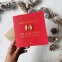 Penguin Love Wooden Detail Gold Foil Red Christmas Card, thumbnail 4 of 5