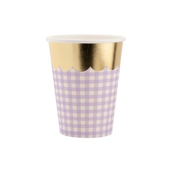Gingham Party Cups With Gold Scallop Pack Of Eight, 2 of 5