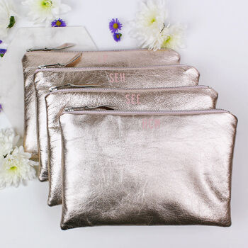 Bridesmaids Champagne Leather Clutch Bag Set Of Four, 3 of 10