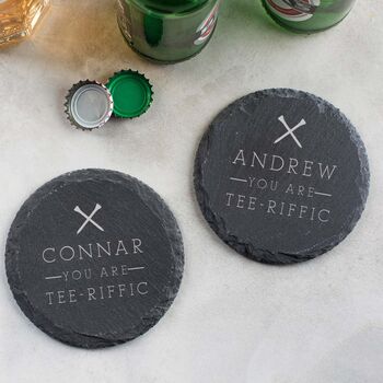 Personalised 'Tee Riffic' Golf Pun Slate Coaster, 8 of 10