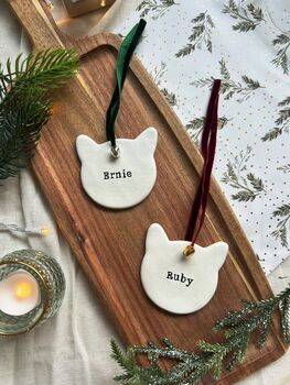 Personalised Clay Cat Christmas Decoration, 4 of 4