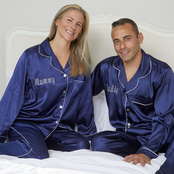 Personalised Navy Satin Family Set Pyjamas, 7 of 11