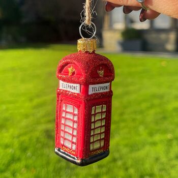 Sparkly Glass Telephone Box Bauble, 2 of 4