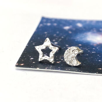 Sterling Silver Tiny Crescent Moon And Star Christmas Earrings, 2 of 8