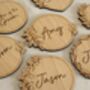 Personalised Wedding Guest Coasters – Engraved Oak Veneer Drink Mats For Guests And Favours, thumbnail 1 of 6
