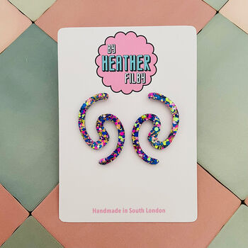 Squiggle Glitter Resin Earrings / Abstract Wavy Jewellery / Bold Colourful Jewellery / Dopamine Dressing Gift, 5 of 12