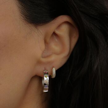 Silver Rainbow Gemstone Huggie Hoop Earrings, 3 of 6