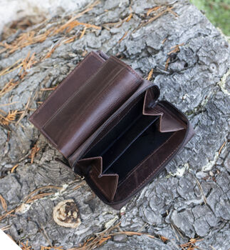 Women's Luxury Brown Leather Small Trifold Purse Rfid Protected Personsalised, 7 of 8