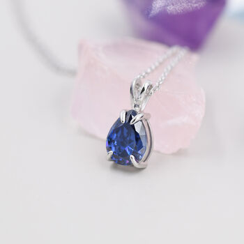 Sterling Silver Royal Sapphire Blue Pear Cut Cz Necklace, 4 of 12
