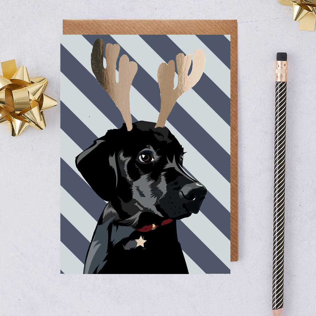 Christmas Black Labrador Called Bolt With Antlers