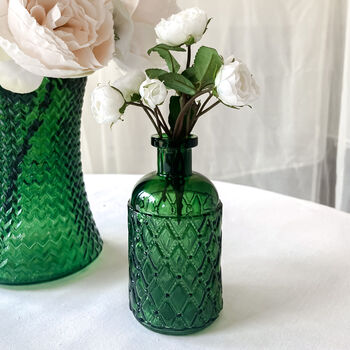 Forest Green Textured Glass Bottle Vase 13cm, 4 of 7