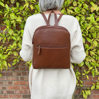 Dark Tan Genuine Leather Backpack, 4 of 4