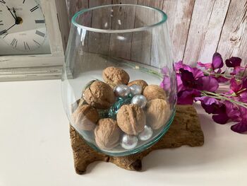 Large Molten Glass Bowl On Driftwood Handmade Pot Pourri Nuts Floating Flower Bowl, 3 of 10