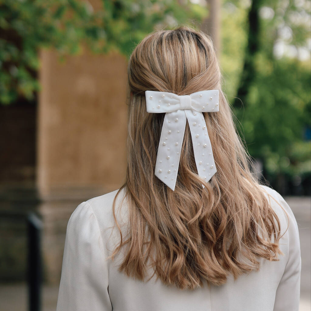 'Coco' Velvet And Pearl Bridal Hair Bow, 1 of 4
