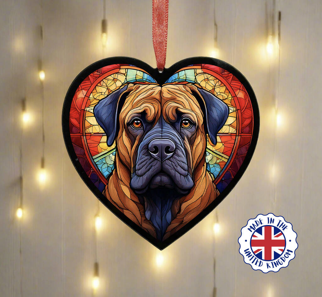 Bullmastiff Stained Glass Effect Heart Suncatcher, 1 of 6