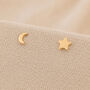5mm Gold Plated Sterling Silver Mismatched Moon And Star Stud Earrings, thumbnail 1 of 5