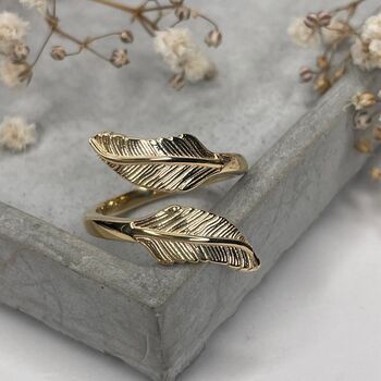 Sterling Silver Gold Plated Feather Wrap Ring, 5 of 10