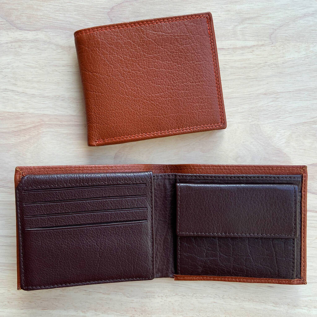 Men's Tan Leather Wallet With Rfid Protection By Holly Rose