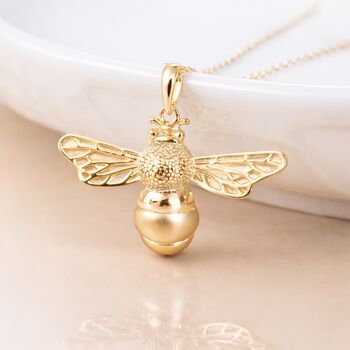 Personalised Gold Plated Sterling Silver Bumble Bee Pendant Necklace, 2 of 9