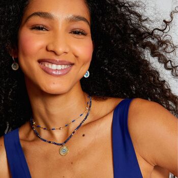 Blue Natural Stones And Coin Charm Evil Eye Pendant, 2 of 2