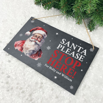 Personalised Traditional Santa Stop Here Slate Hanging Sign 25 X 15cm, 2 of 5