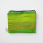 Green Kantha Upcycled Mini Pouch With Zip Close, thumbnail 3 of 11