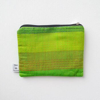 Green Kantha Upcycled Mini Pouch With Zip Close, 3 of 11