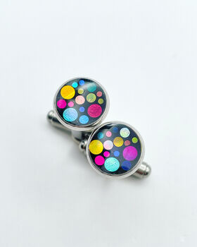 Mini Cufflinks Disco Festive Sparkly Non Tarnish Silver 10mm, 3 of 8