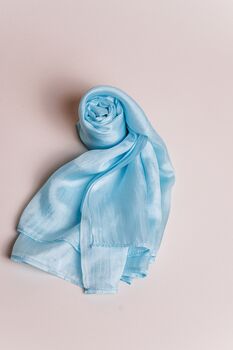 100% Mulberry Silk Scarf, Light Blue, Pastel Blue, 6 of 7