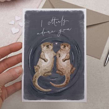 Traditional Otters Holding Hands Valentine's Card, 2 of 2