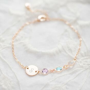 Personalised Initial Disc Family Birthstone Bracelet, 2 of 12