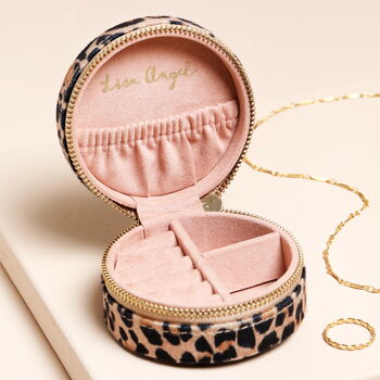 Leopard Print Velvet Round Travel Jewellery Case, 7 of 7