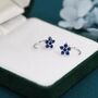 Tiny Sapphire Blue Forget Me Not Flower Cz Hoop Earrings, thumbnail 7 of 11