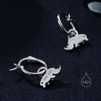 Sterling Silver Rhino Dangle Huggie Hoops, 4 of 11