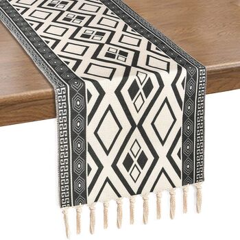 Table Runner Dining Table Geometric Design With Tassels, 6 of 7