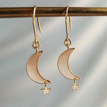 Gold Plated Moon Star Drop Earrings, 2 of 6