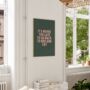 It's Never Too Late To Go Back To Bed And Cry Wall Print | Blush Pink And Forest Green, thumbnail 2 of 3