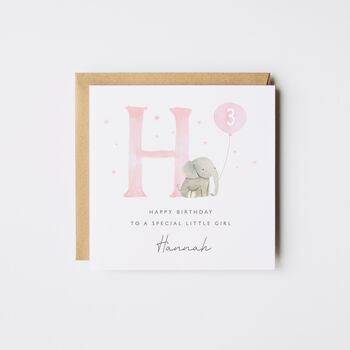 Elephant Happy 1st Birthday Girl Card *Age Options, 3 of 5