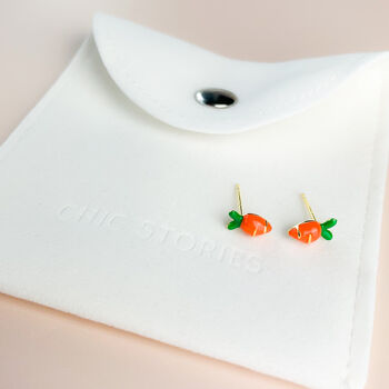 Sterling Silver Orange Carrot Stud Earrings, 3 of 6