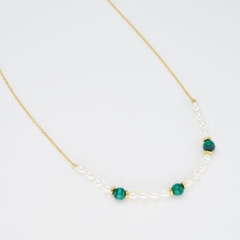 Malachite And Freshwater Pearl 18k Gold Plated Necklace, 2 of 3