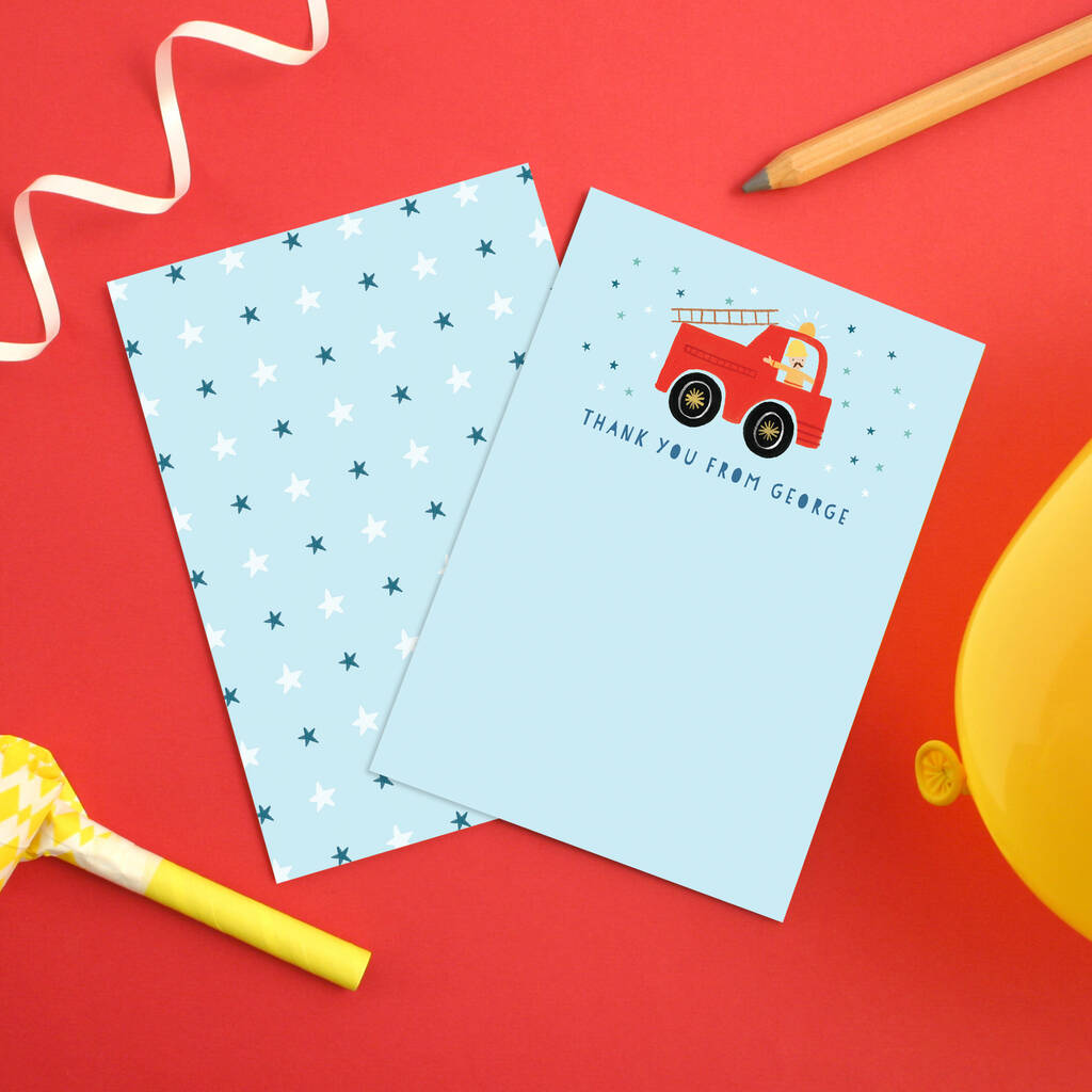 Personalised Fire Engine Children's Thank You Cards, 1 of 4